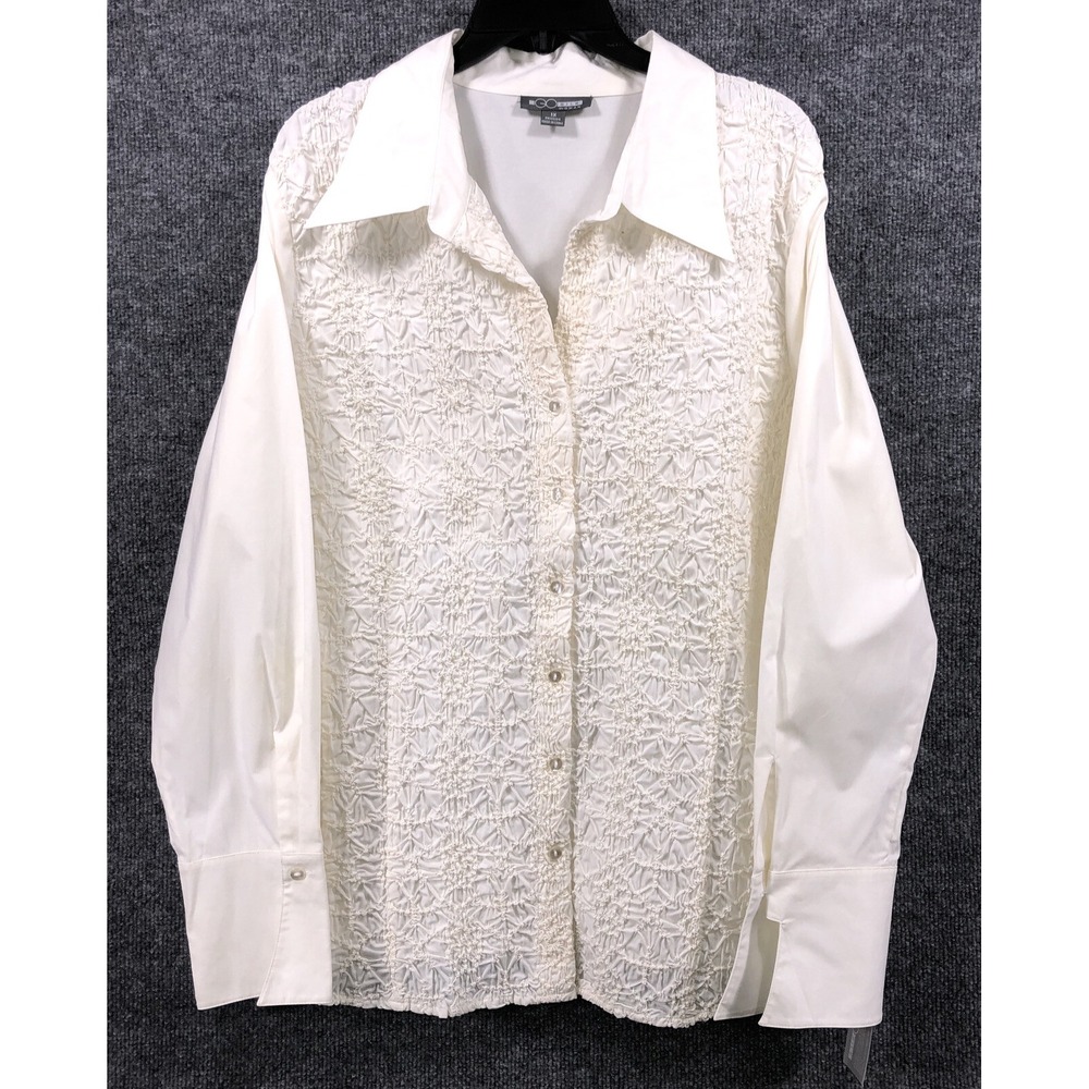 GO By Go Silk Textured Button Down Women's Shirt Size 1X White Long Sleeve NWT
